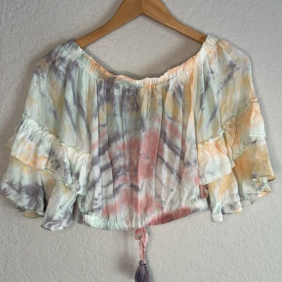 Surf Gypsy Beachy Off-Shoulder Crop Top Pastel Beach Surfer Girl Vacation Resort - Picture 3 of 6